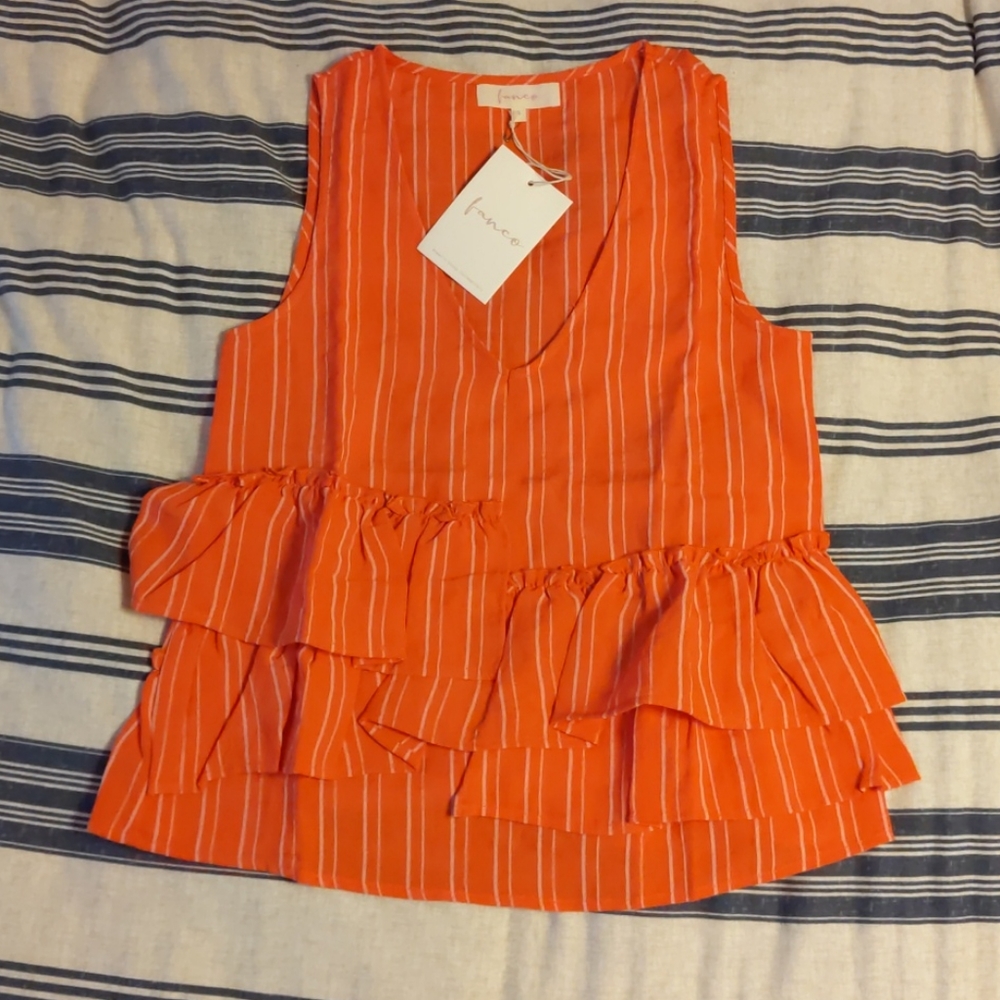 NWT Orange Sleeveless Ruffle Peplum Shirt